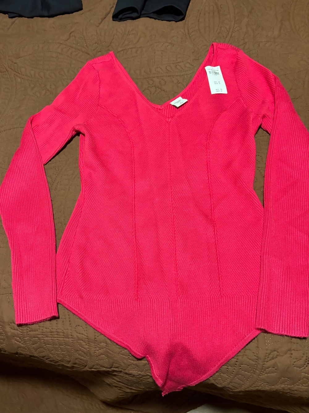 Abercrombie & Fitch Hot Pink Ribbed V-Neck Long Sleeve Bodysuit